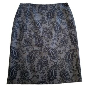 Linda Allard Ellen Tracy Women's Paisley Knee Length Pencil Skirt Size‎ 12 Gray